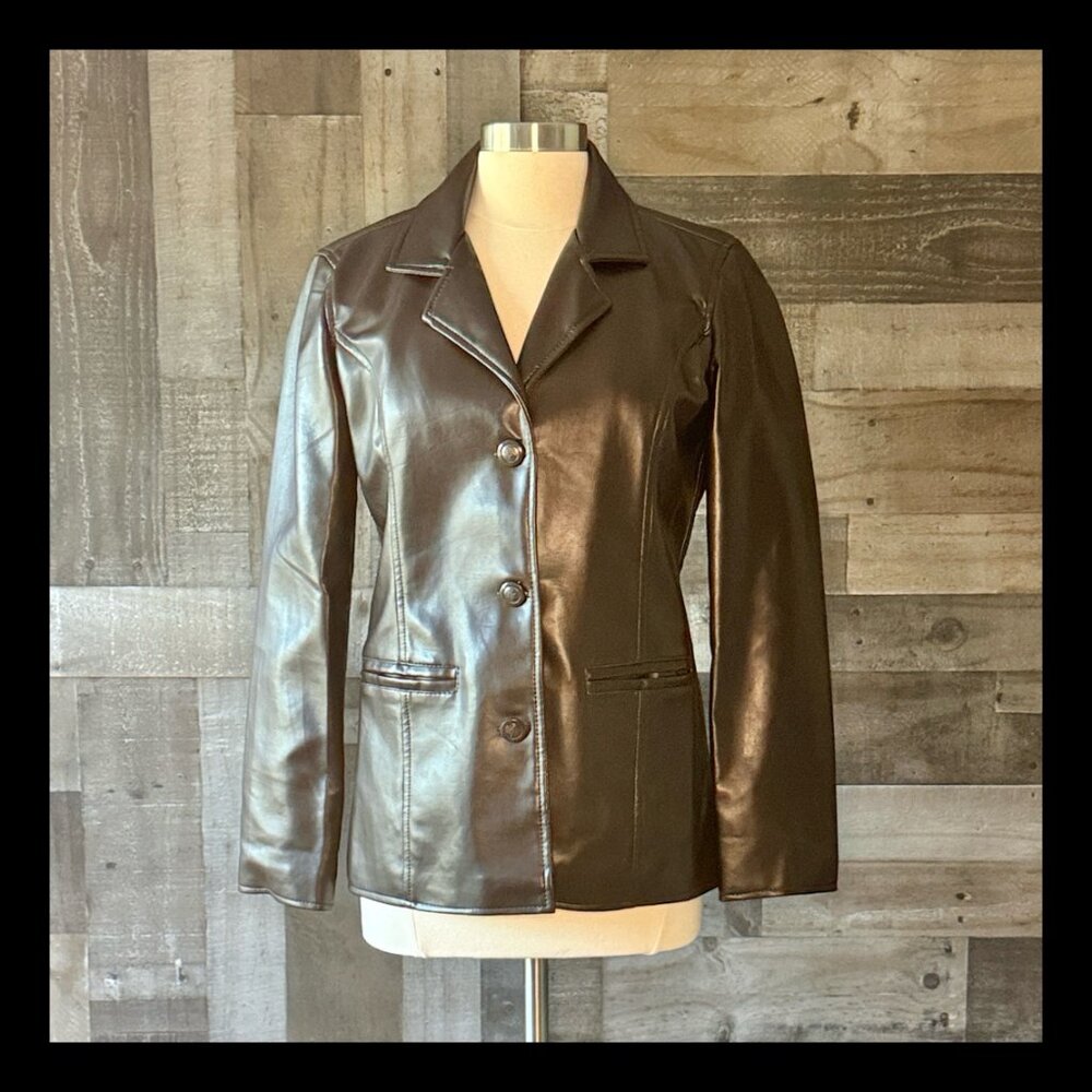 Emporio Collezioni leather jacket medium brown blazer Italian elegant old money